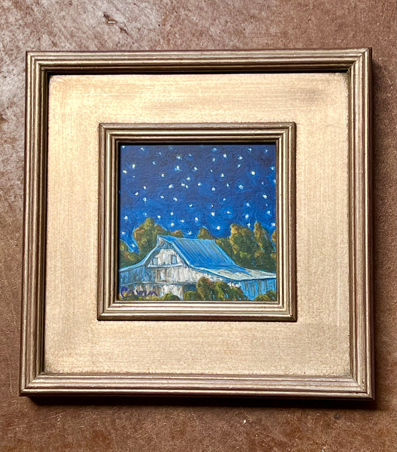 White Barn At Night | 6” x 6”