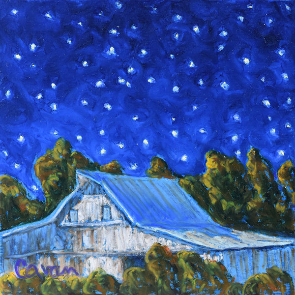 White Barn At Night | 6” x 6”